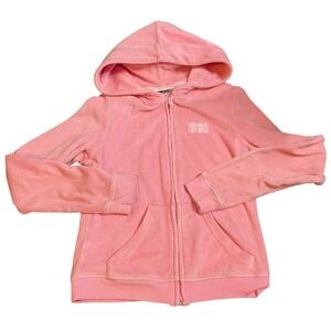 Hidden Cult Pink Terry Cloth Zip Up Hoodie Gothic Embroidery Y2K Cropped Small